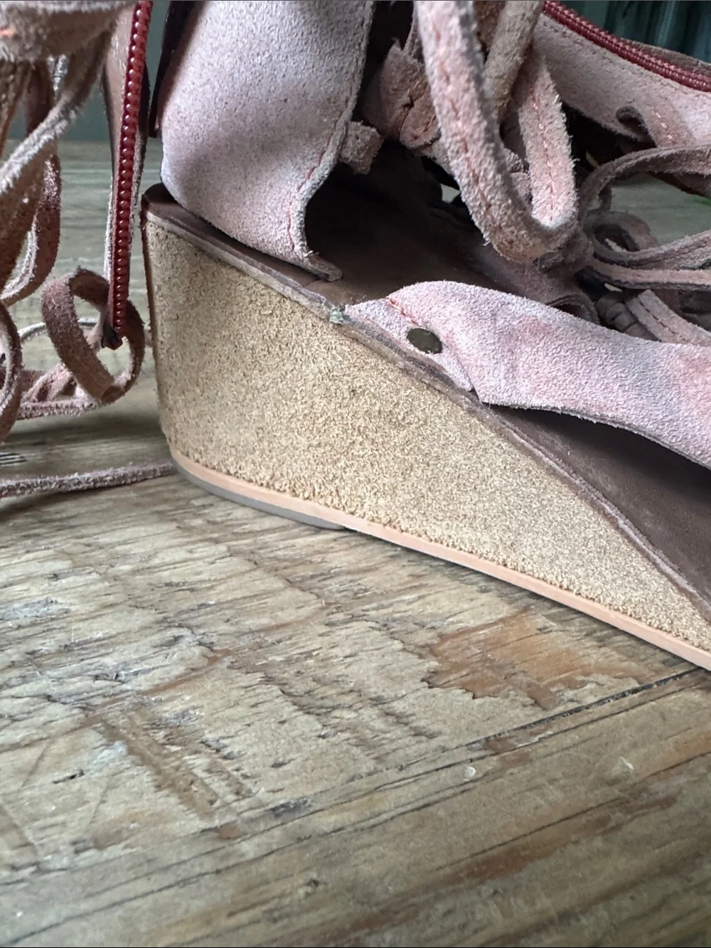 Free People Peach Lace-Up Gladiator Wedge Sandals